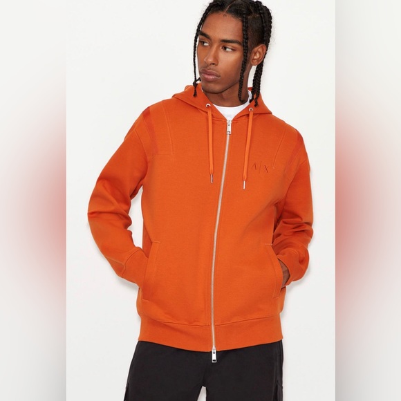 ARMANI EXCHANGE HOODED ZIP UP JERSEY SWEATSHIRT (ORANGE) - Picture 2 of 5